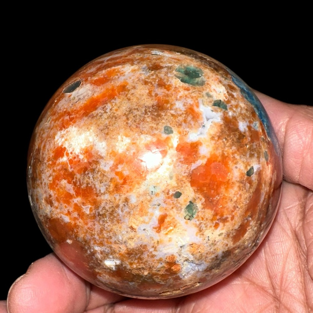 Blue Apatite in Sunstone Sphere - Picture 3 of 8